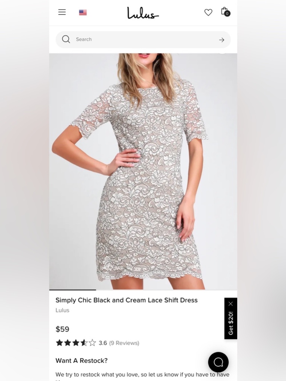 Lulus Women’s Simply Chic Black and Cream Short Sleeve Lace Shift Dress Size M - Picture 3 of 10